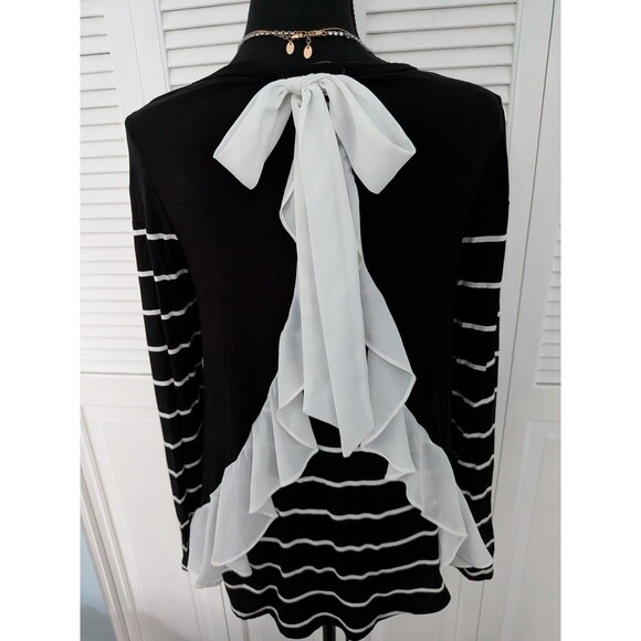 Moa Moa Top Women S Black White Stripe Ruffle Bow Tie Peplum Artsy Boho Blouse - Picture 1 of 11